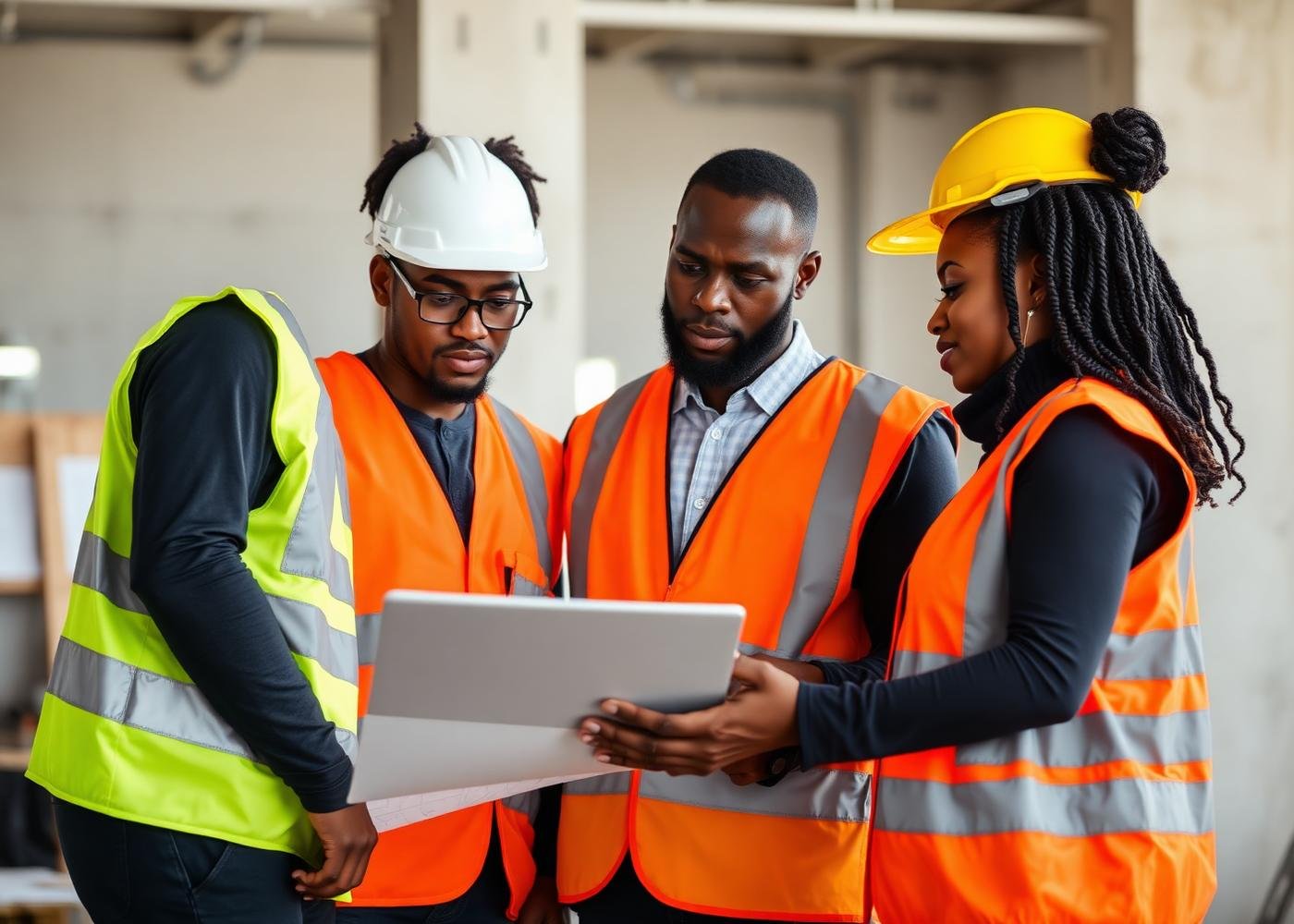 New Ice City engineers collaborating on a project site in Botswana